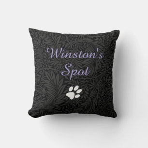 Custom Pet Name Black Floral Lavendel Skript Kissen