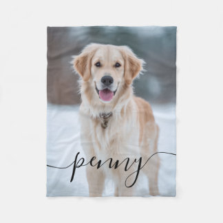 Custom Pet Name Photo Blanket | Elegant Script Dog Fleecedecke