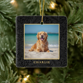 Custom Pet Name Photo Botanical Holiday Keramikornament
