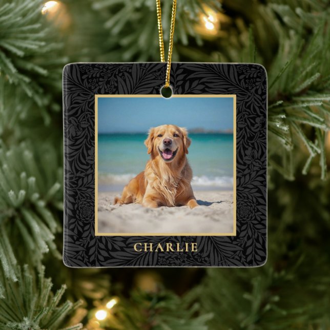 Custom Pet Name Photo Botanical Holiday Keramikornament (Baum)