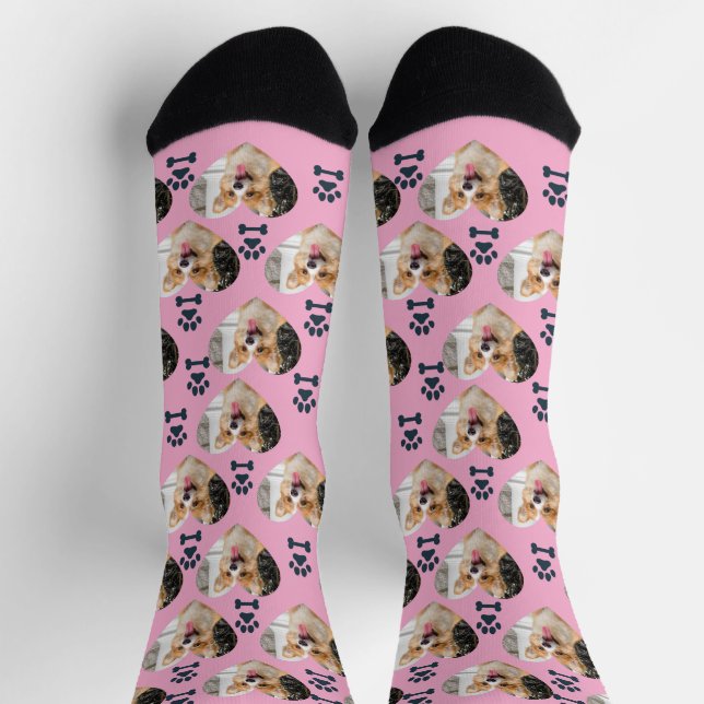 Custom Pet Photo and  Paw Prints Socks Socken (Oben)