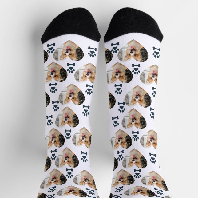 Custom Pet Photo and  Paw Prints Socks Socken (Oben)