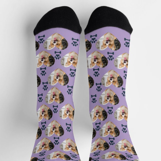Custom Pet Photo and  Paw Prints Socks Socken (Oben)