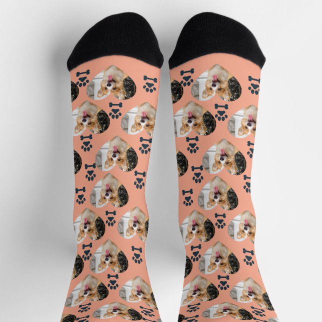 Custom Pet Photo and  Paw Prints Socks Socken (Oben)