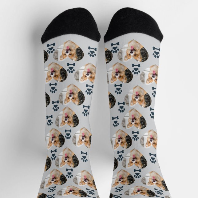 Custom Pet Photo and  Paw Prints Socks Socken (Oben)