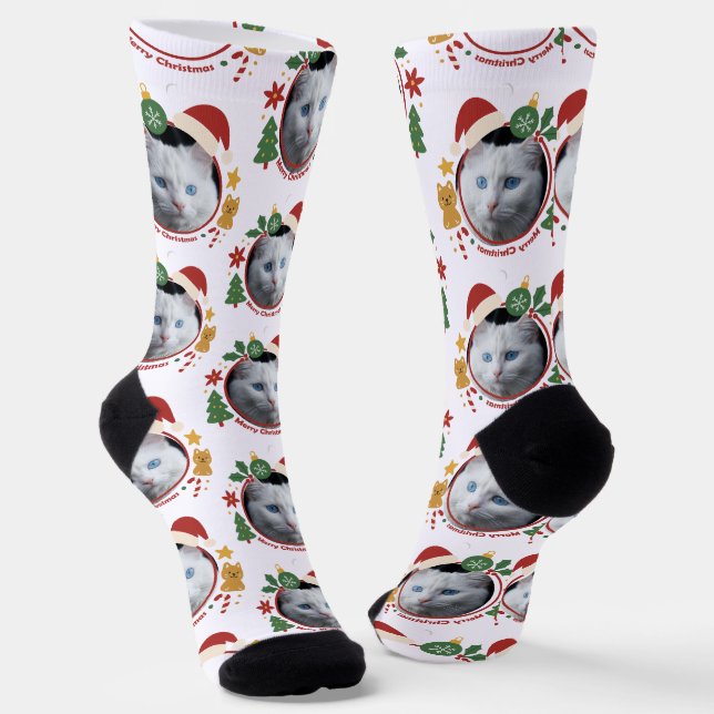 Custom Pet Photo Christmas Pattern Fun Socks Socken (Gewinkelt)