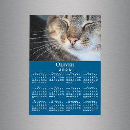 Custom Pet Photo Name 2026 Calendar Blue Magnet