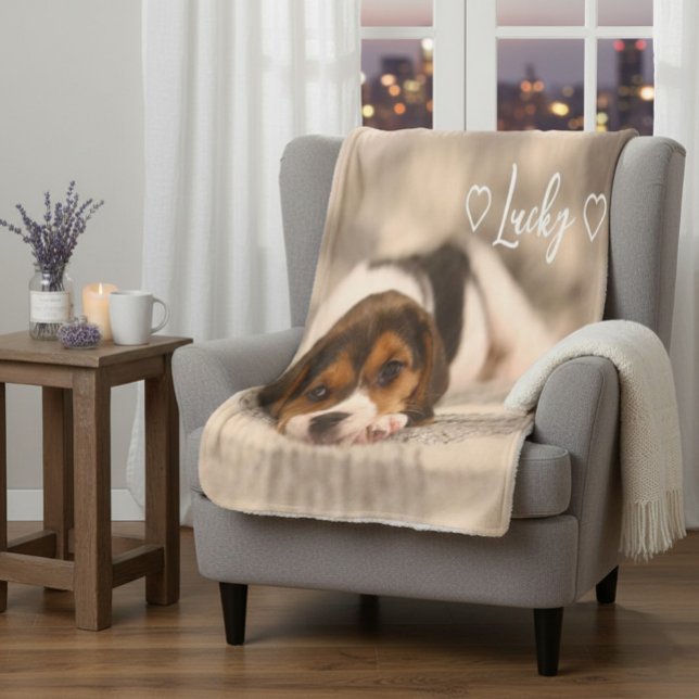 Custom Pet Photo & Name Sherpa Blanket Sherpadecke (Von Creator hochgeladen)