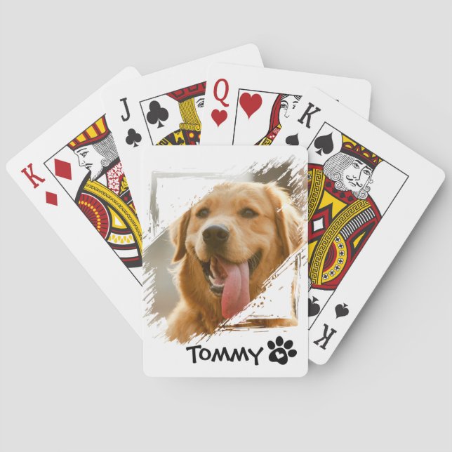 Custom Pet Photo Playing Cards with Name – White  Spielkarten (Rückseite)