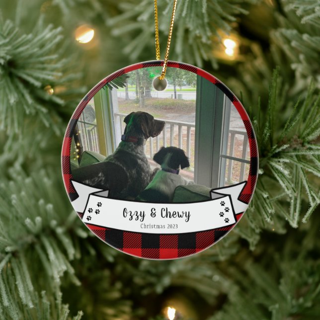 Custom Pet Photo  Red Buffalo Christmas  Keramik Ornament (Baum)