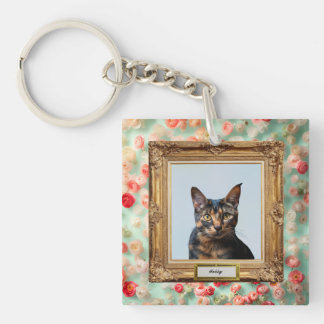 Custom Pet Portrait Key Holder – Cat in a Frame Schlüsselanhänger