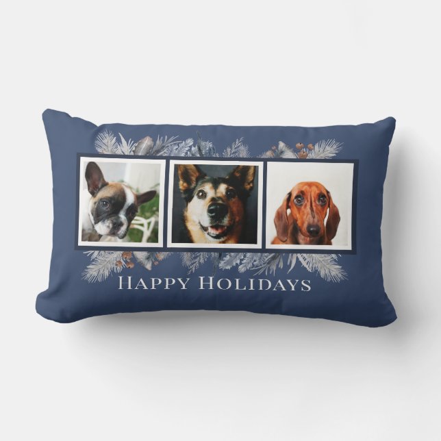 Custom Pet Watercolor Blue Christmas Lendenkissen (Vorderseite)