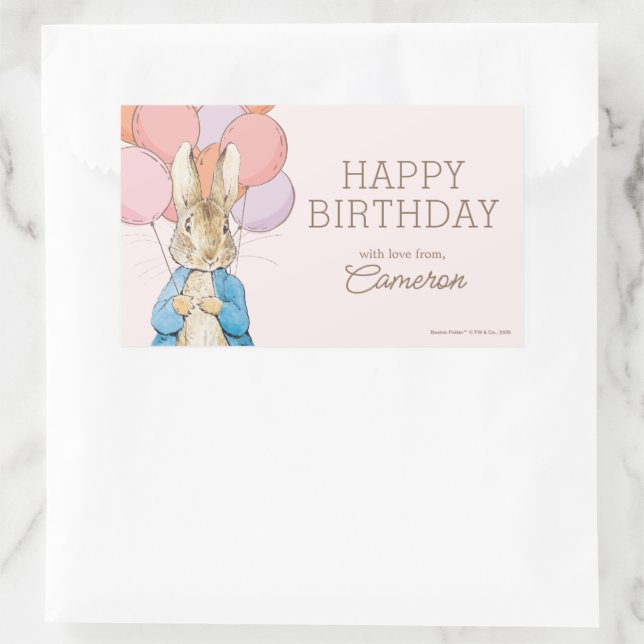 Custom Peter Rabbit Pink Geburtstag Rechteckiger Aufkleber (Tasche)