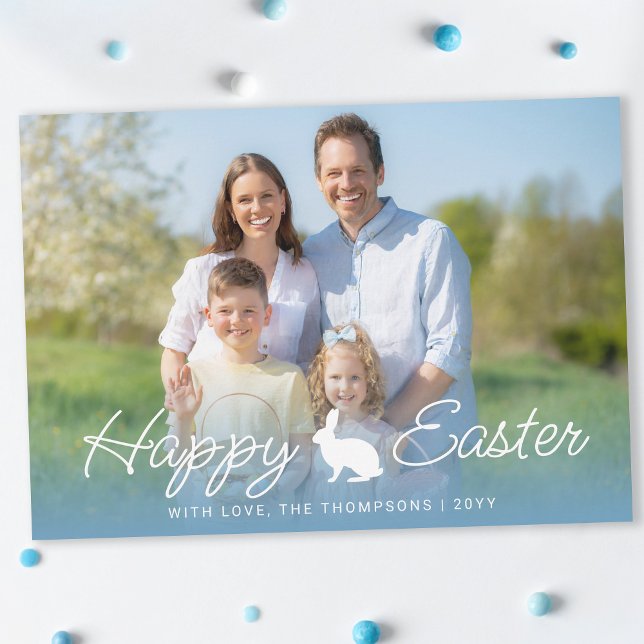 Custom Photo And Blue Gradient With Bunny Easter Karte (Von Creator hochgeladen)