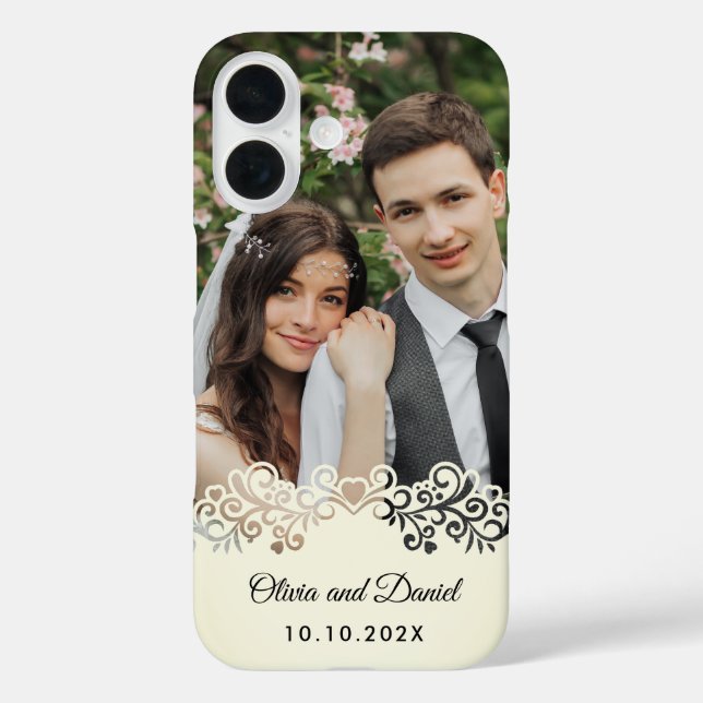 Custom Photo and Personalized Wedding Gift iPhone 16 Hülle (Rückseite)