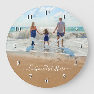 Custom Photo and Text Clock - Your Family Design  Große Wanduhr