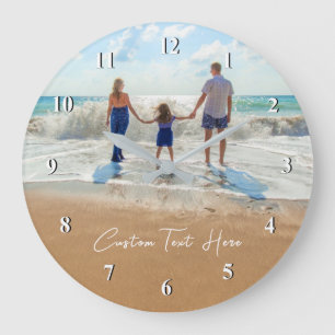 Custom Photo and Text Clock - Your Own Design Große Wanduhr