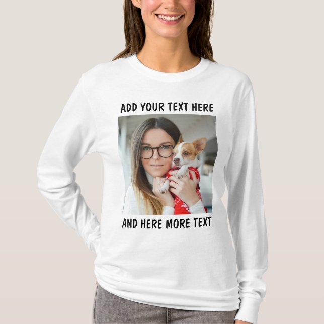 Custom Photo and Text Longsleeve Women White T-Shirt (Vorderseite)