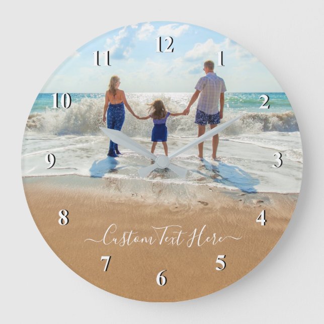 Custom Photo and Text Wall Clock - Your Own Design Große Wanduhr (Vorderseite)