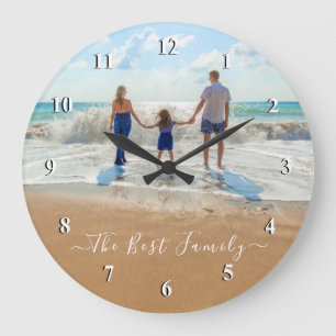 Custom Photo and Text Your Design The Best Family Große Wanduhr