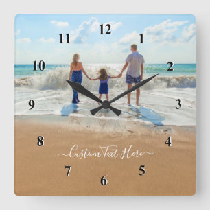 Custom Photo and Text - Your Own Design - Family Quadratische Wanduhr