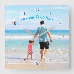 Custom Photo and Text - Your Own Design - For Dad Quadratische Wanduhr