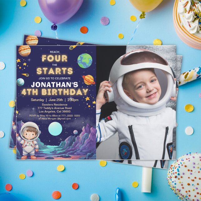 Custom Photo Astronaut 4th Birthday Boy Einladung (Von Creator hochgeladen)