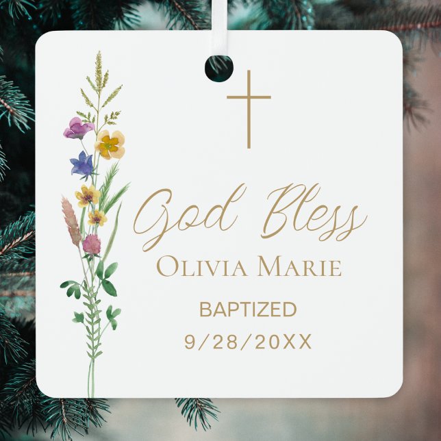 Custom Photo Baptism Wildflower Ceramic Ornament Aus Metall (Von Creator hochgeladen)