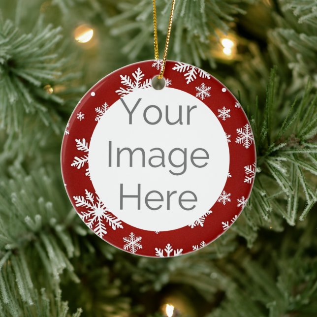 custom photo christmas snow  keramik ornament (Baum)