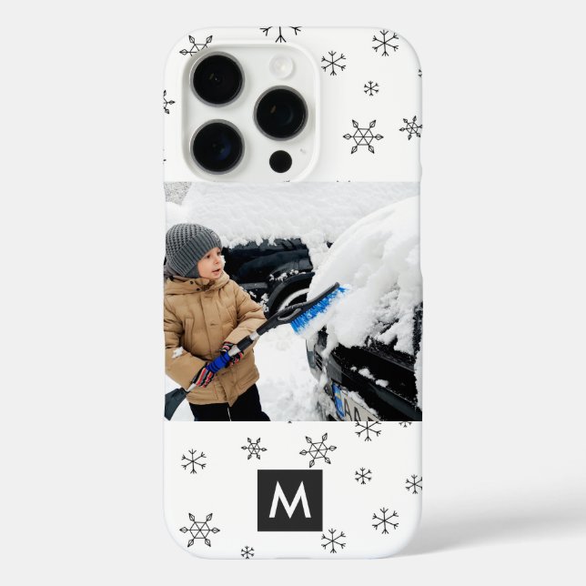 Custom Photo Christmas Snowflakes Monogram iPhone 16 Pro Hülle (Rückseite)