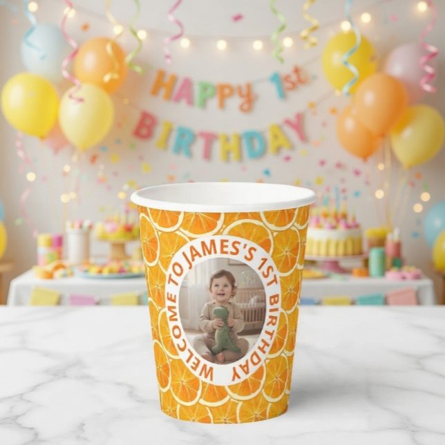Custom Photo & Citrus Birthday  Pappbecher (Von Creator hochgeladen)