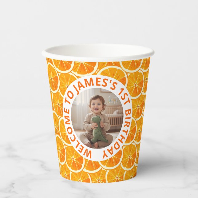 Custom Photo & Citrus Birthday  Pappbecher (Vorderseite)