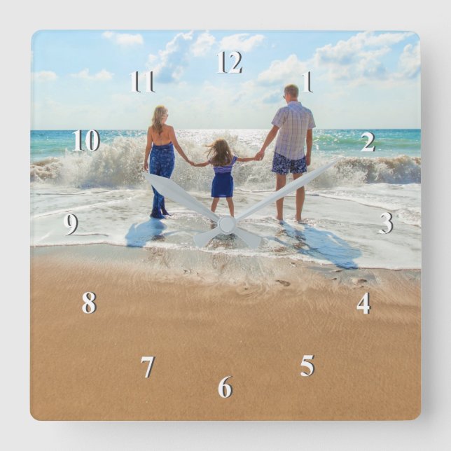 Custom Photo Clock - Your Family Design Quadratische Wanduhr (Vorderseite)