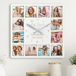Custom Photo Collage Best Friends Forever Quote Quadratische Wanduhr<br><div class="desc">Make this trendy elegant white and gold photo collage wall clock unique with 12 of your favorite photos with your best friend(s). The design also features modern handwritten "Best Friends Forever" script and a beautiful customizable quote "You are the sister I got to choose".</div>