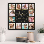 Custom Photo Collage Besties Gold Black Quadratische Wanduhr<br><div class="desc">Make this trendy elegant black and gold photo collage wall clock unique with 12 of your favorite photos with your best friend(s). The design also features modern handwritten "Besties" script and your names.</div>