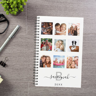 Custom photo collage monogram white modern 2023 planer