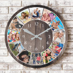 Custom Photo Collage Rustic Farmhouse Family Runde Wanduhr<br><div class="desc">Create your own personalized 12 photo collage wall clock with your custom images on a rustic farmhouse style wooden plank background. Add your favorite photos, designs or artworks to create something really unique. To edit this design template, simply upload your own images and edit text fields as shown above. You...</div>