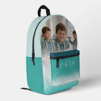 Custom Photo Collage Teal Ombre Personalized Schoo Bedruckter Rucksack