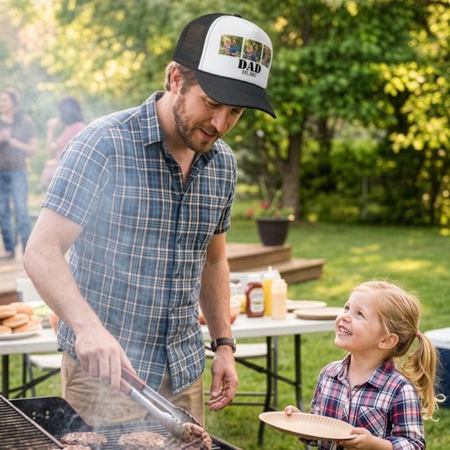 Custom Photo Dad Established Minimal Typography Truckerkappe (Custom Photo Dad Established Trucker Hat | Minimalist Typography Father's Day Gift)