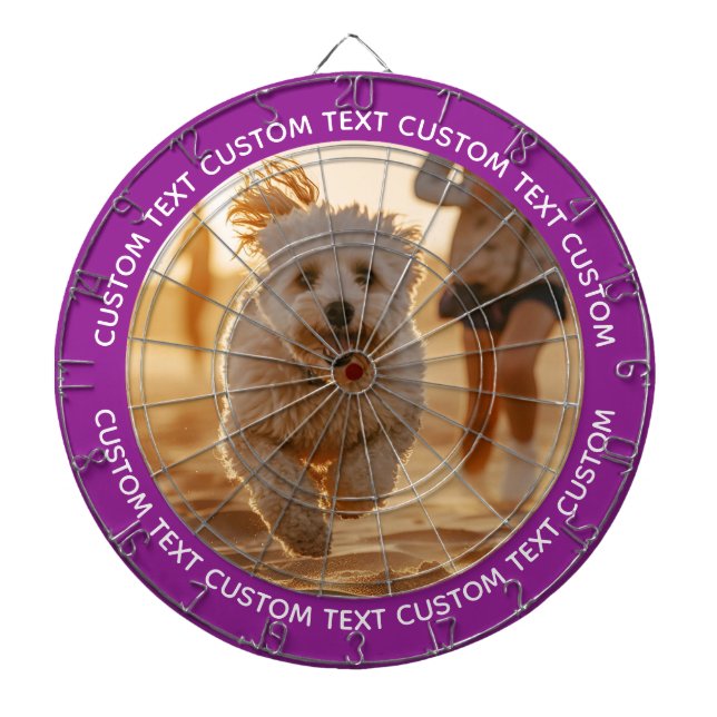 Custom Photo Dartboard & Text - PURPLE Surround Dartscheibe (vorne)