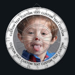 Custom Photo Dartboard & Text - WHITE Surround Dartscheibe<br><div class="desc">Custom Photo Dartboard template with personalized text and WHITE round photo framing surround (other color surrounds available in store). Your face on a dartboard. One click personalize upper and lower text plus replace image, or full customization via Edit Screen. Regulation size with metal frame and 6 brass darts (Stars and...</div>