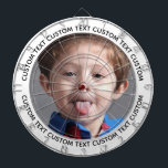 Custom Photo Dartboard & Text - WHITE Surround Dartscheibe<br><div class="desc">Custom Photo Dartboard template with personalized text and WHITE round photo framing surround (other color surrounds available in store). Your face on a dartboard. One click personalize upper and lower text plus replace image, or full customization via Edit Screen. Regulation size with metal frame and 6 brass darts (Stars and...</div>
