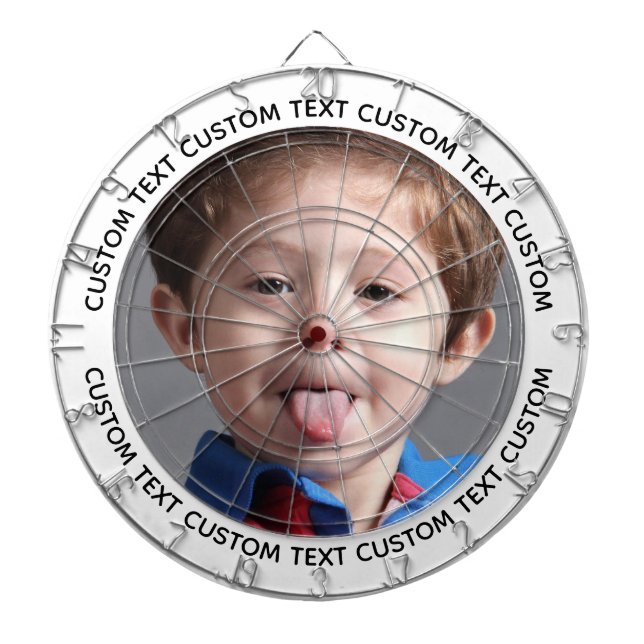 Custom Photo Dartboard & Text - WHITE Surround Dartscheibe (vorne)