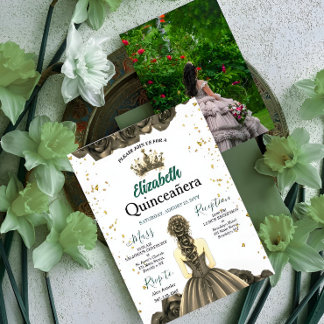 Custom Photo Emerald Green Quinceañera Invite Einladung