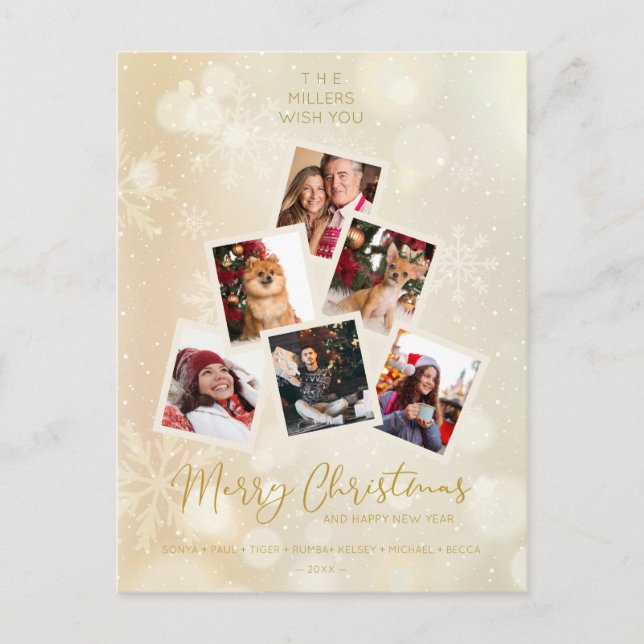 Custom Photo Family Christmas Tree Happy New Year Postkarte (Vorderseite)