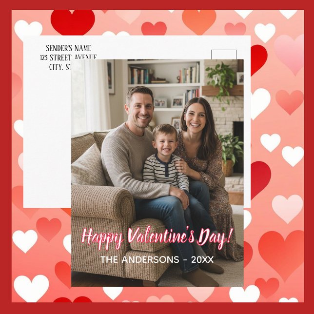  Custom Photo & Family Name. Valentines Feiertagspostkarte (Von Creator hochgeladen)