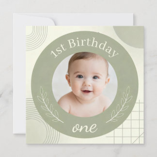 Custom Photo First Birthday - Personalized Sage  Einladung