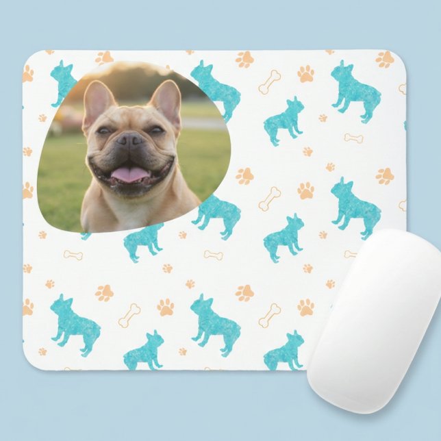 Custom Photo French Bulldog Mouse Pad  Pastel Blue Mousepad (Von Creator hochgeladen)