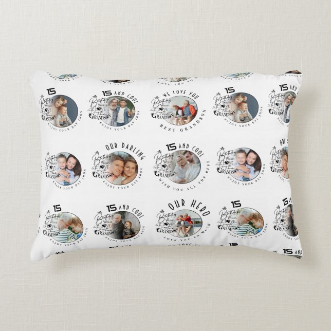 Custom Photo Grandson Birthday Dekokissen (Vorderseite)