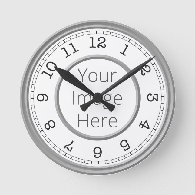 Custom Photo Grey Modern Minimalist Runde Wanduhr (Vorderseite)